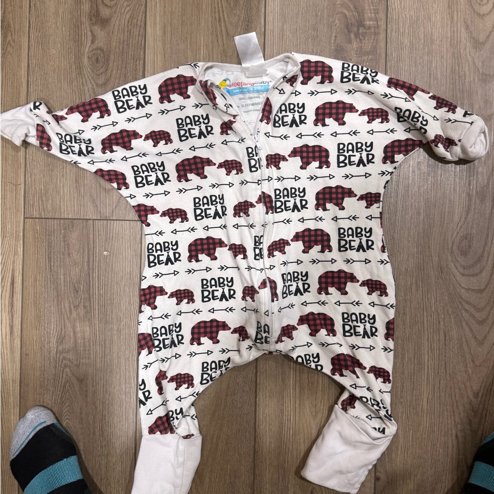 Cozy Bear Print Kids Footie Pajamas